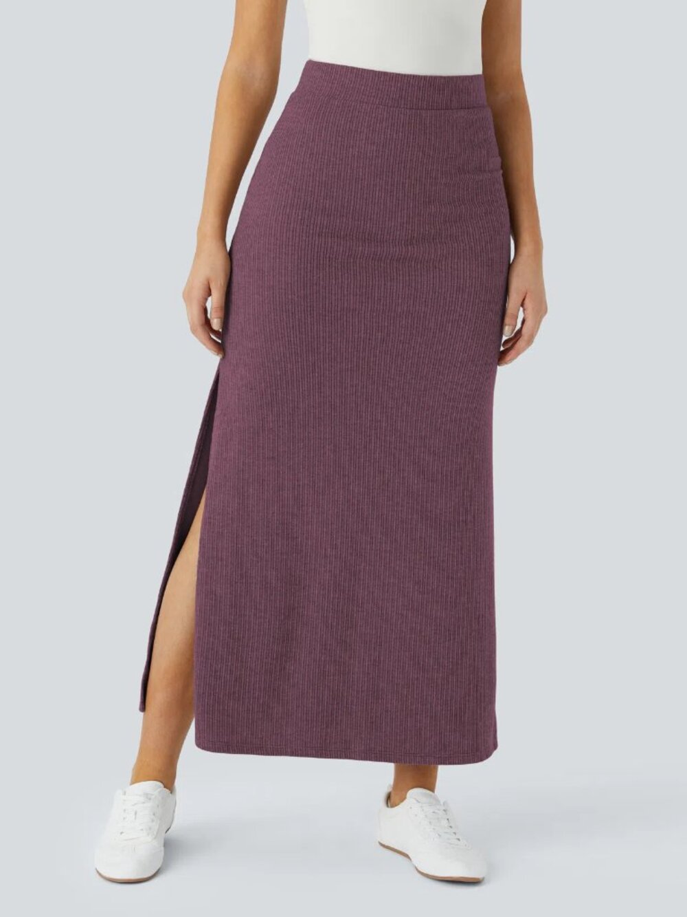 Halara Ribbed High Waisted Hem A Line Maxi Casual Skirt Purple M NWT
